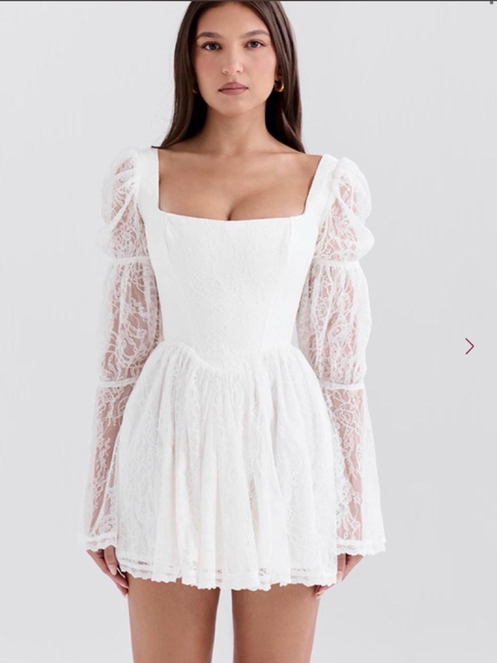 House of CB Sancia White Lace Square Neck Mini Dress - Bigger Cup/+2 Inches